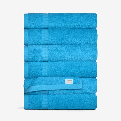 SALBAKOS 100% Turkish Cotton Hand Towel Set of 6 16x30 inch | Heirloom Quality | Hotel & Spa Collection | Ultra Soft, Super Absorbent, Long Lasting Hand Towels | Made in Turkey (Aqua, 6 Hand Towels) - color: Aqua, size: 6 Hand Towels