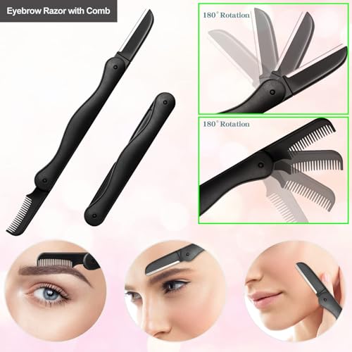 Eyebrow Razor, 7 in 1 Brow Kit, Eyebrow Trimmer Set Including Brow Razors, Brush, Scissors, Tweezers, with Plastic Box for Women Men Eyelash Facial Grooming