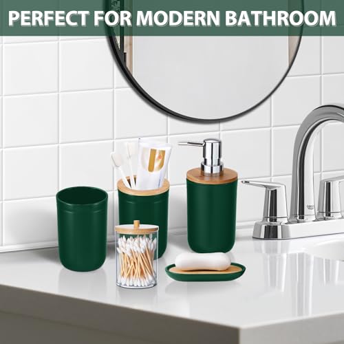iMucci Bathroom Accessories Set 5Piece Hunter Green Bathroom Sets, Toothbrush Holder, Toothbrush Cup, Lotion Soap Dispenser, Soap Dish and Qtip Holder Bathroom Decor - style: Dark Green