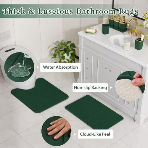 Bathroom Set - 26PC Bathroom Sets with Shower Curtain and Rugs, Bathroom Accessory Set, Green Bathroom Set, Elegant Bathroom Accessories Set, Shower Curtain Set, Trash Can & Soap Dispensers - color: Dark Green & Gold, size: Bath Set+Shower Curtain+Bath Ru