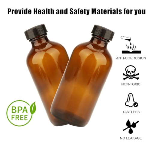 YINGERHUAN 4 oz Amber Glass Bottles - Small Glass Jars with Black Lids Empty Boston Bottle,Dispensing Bottles for Homemade Vanilla Extract, Essential Oils, Herbal Medicine (30)