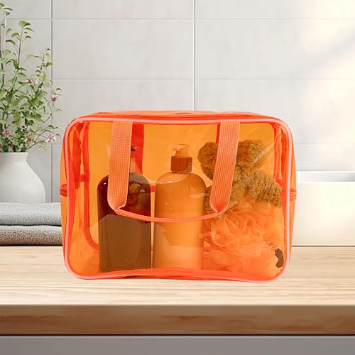 PVC Clear Pure Color Transparent Large Zipper Cosmetic Pouch Travel Makeup Cosmetic Bag with Handle for Travel Bathroom Toiletry Organizer (A23014-101-2) - color: A23014-101-2