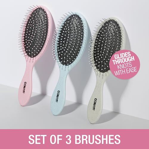 Conair Detangling Hair Brush Set 3 Pack, Use Wet and Dry, Ideal for All Hair Types, Detangling Brushes for women and girls, gifts for her, Glitter Silver, Blue, Pink - color: Pink, Blue, Silver, size: 3 Count Full Size