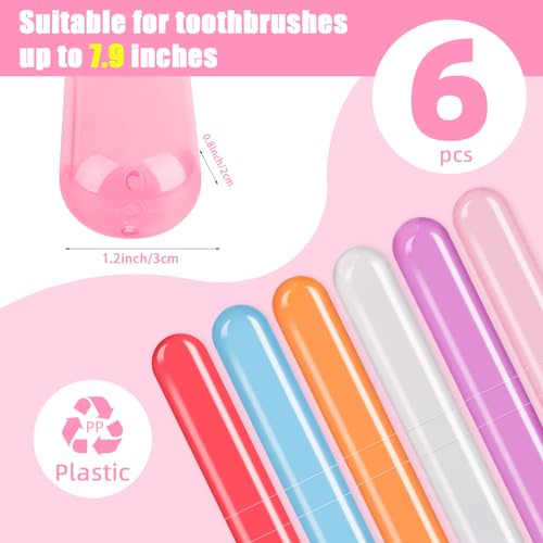 6 Pack Travel Toothbrush Case, Breathable Portable Toothbrush Holder, Plastic Toothbrush Cover Container for Couples Valentine Gifts, Traveling, Bathroom, School, Home, Business, Camping - color: Red+Blue+Orange+Purple+Pink+Lucency