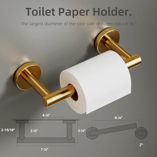 POKIM Brushed Gold Toilet Paper Holder - 304 Stainless Steel Double Post Wall Mount Tissue Dispenser, Anti-Slip Design, Fits Mega/Jumbo Rolls, Rustproof Bathroom Accessory for Home & Commercial Use - color: Brushed Gold, size: Classic