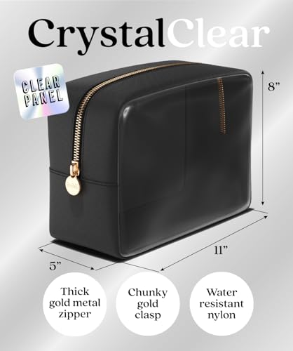 Embla Clear Cosmetic Bag Makeup Case, Clear Zipper Make Up Pouch and Toiletry Travel Tote, Cute Skincare Pouches for Women Girls, Preppy Purse Cosmetic Organizer, Large Makeup Bags, Black | Large Black Clear Nylon/PVC Cosmetic Bag with Zipper, Waterproof