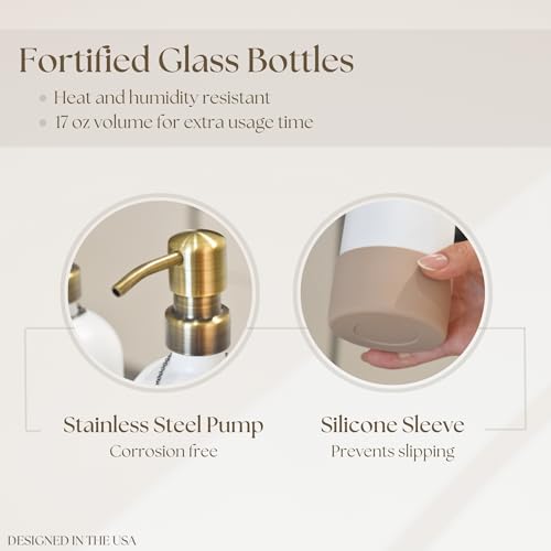 Finisterra White Hand and Dish Soap Dispenser Set With Tray - Boho Bathroom and Kitchen Soap and Lotion Dispenser Set - Luxury Hand Soap Dispenser
