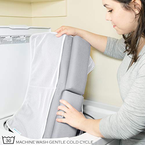 Bath Kneeler and Elbow Rest Pad, 1.75 inch Extra Thick Baby Bath Kneeling Pad and Elbow Pad for Bathtub. Bath Tub Elbow Pad with Infant Toy and Baby Accessories Organizer, Grey - color: Gray