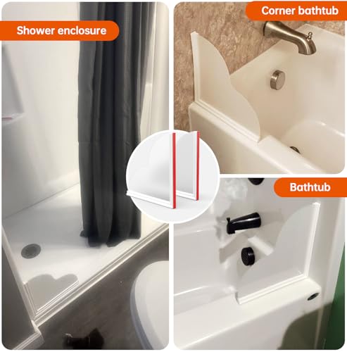 Seamless Shower Corner Water Guard, Large Size Tub Shower Water Guard, Shower Splash Guards,Bathtub Splash Guard Self-Adhesive Tub Guards to Keep Water in Tub (2pcs)