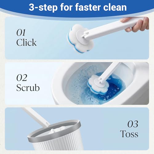 Disposable Toilet Brush Cleaning System with 50pcs Refills Pads Replacement Heads Wall Mounted Toilet Wand Kit Bathroom Maintenance Set