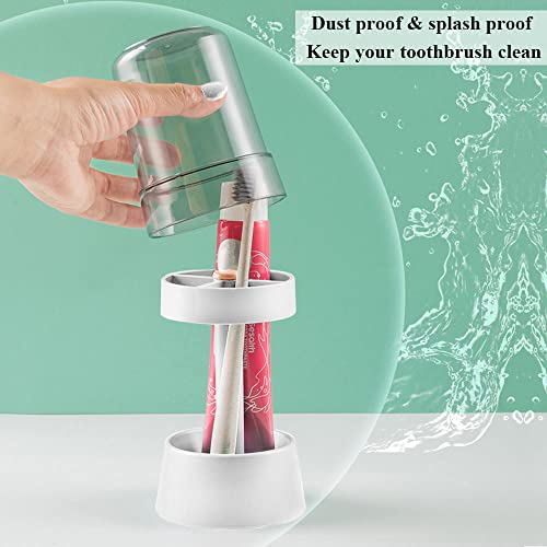 Toothbrush Holder with Cup/Cover Contains 3 Slots, Compatible with Conventional Toothbrushes, Can Store Toothpaste - color: White D(round)