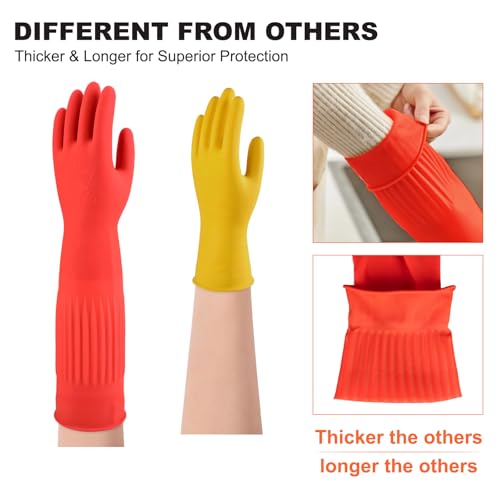 North Tower Kitchen Washing Room Gloves Fleece Lined, Reusable, Waterproof with Extra-Long Cuff & Anti-Slip Design for Household & Kitchen Use,15",2 Pairs Middle - size: Medium（38cm）