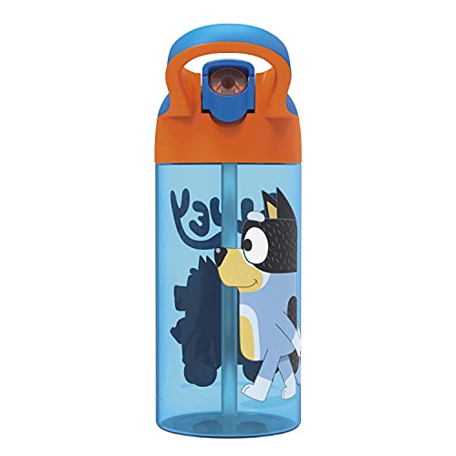 Zak Designs 17.5 oz Riverside Bluey Kids Water Bottle with Straw and Built in Carrying Loop Made of Durable Plastic, Leak-Proof Design for Travel, 2PK Set - color: Bluey