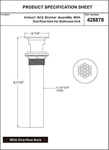 Artiwell Grid Drain Strainer Assembly With Overflow for Bathroom Sink, P.O. Plug Lavatory Drain, Oil Rubbed Bronze - color: Oil Rubbed Bronze, style: With Overflow
