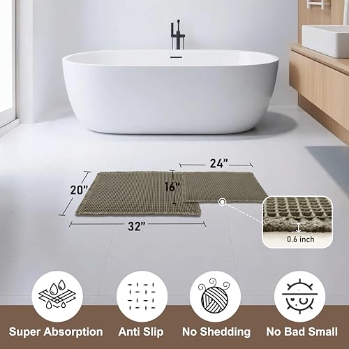 JIUZHEN Set of 2 Waffle Bathroom Rugs Non Slip Boho Bath Rugs Machine Washable Waffle Bath Mats with Rubber Backed Super Absorbent Shower Mats for Bathroom Floor, 16" x 24" +20" x 32", Olive Green - color: Olive Green, size: 16"x24" + 20"x32"