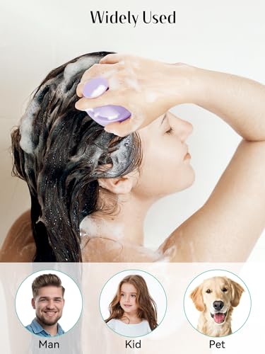 HEETA Scalp Massager Hair Growth 2-Pack, Soft Silicone Scalp Scrubber Shampoo Brush for Exfoliation Dandruff Removal Head Massage Stress Relax, Wet & Dry Use for Women Men Thick Thin Curly Hair Care - color: Purple & Grass Green