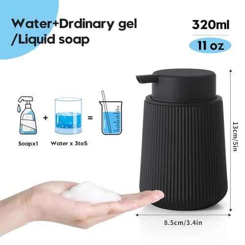 YAUKPH Striped Foaming Hand Soap Dispenser with Leak-Proof Pump for Bathroom and Kitchen Countertop 11oz Black - color: Black, size: Foaming Dispenser