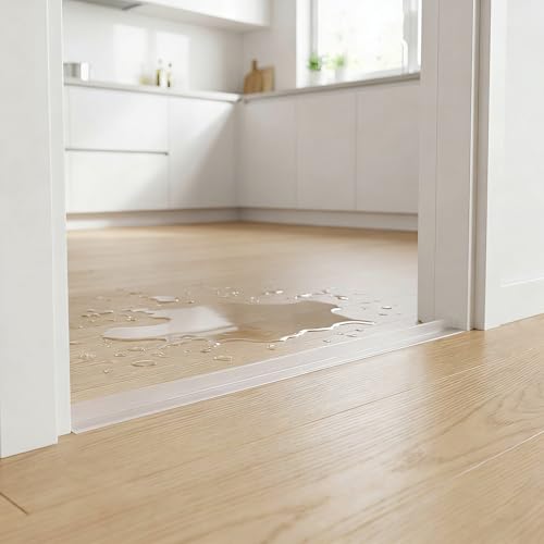 Shower Water Dam Barrier, 39" x 0.79" Silicone Water Stopper | 2-Pack (1 Clear + 1 Black), Self-Adhesive Collapsible Threshold, Bathroom & Kitchen Wet/Dry Separation