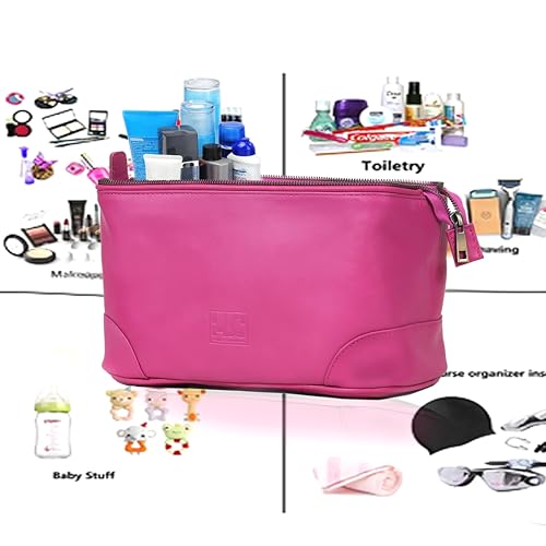 HLC Leather Toiletry Bag for Men Best Gift Premium Genuine Dopp Kit Shaving Kit Organizer Travel Kit Pouch Bag 10 inch Size (Pink) - color: Pink