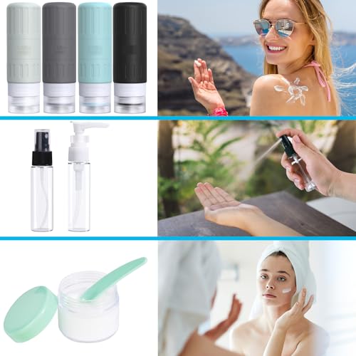 GLAMFIELDS Travel Bottles for Toiletries,TSA Approved 3.3oz Size LeakProof Silicone Toiletry Containers for Shampoo, Conditioner,Easy to Squeeze，Portable Travel Essentials for Lotion(18 Pack) Gray - color: Gray