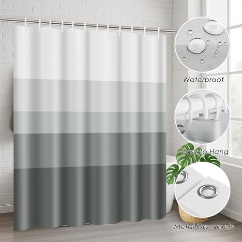 Striped Grey Shower Curtain Set with Toilet Lid Cover and Non-Slip Rugs for Bathroom, Minimalist Neutral Ombre 4 Pcs Shower Curtain, Modern Bathroom Set with 12 Hooks - color: Ombre Grey