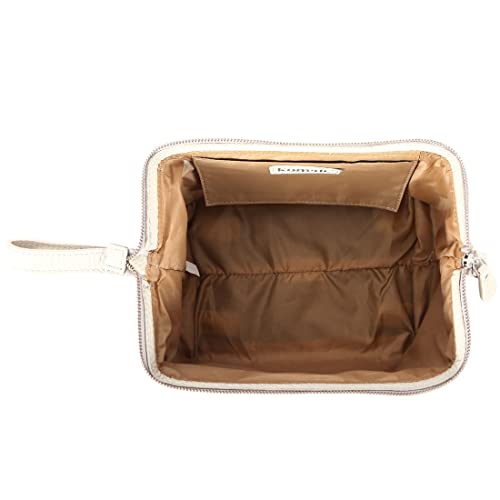 KomalC Premium Buffalo Leather Toiletry Bag for Men & Women With Water resistant Lining, Grooming Travel Pouch, Unisex Wash Bag for Toiletries, Gifts for Men and Women - color: Snow