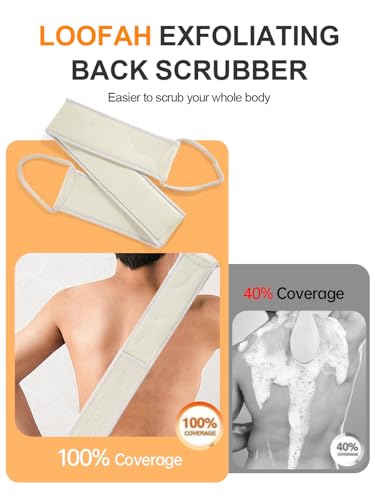 Natural Loofah Back Scrubber for Shower, Exfoliating Body Scrubber Loofah Set for Women and Men for Use in Shower Bath, Loofah Sponge to Clean Your Body and Back Deeply - 1 Count (Pack of 2)