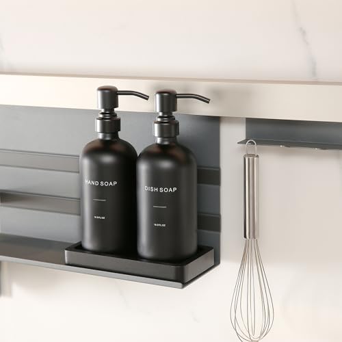 Prus Waso Matte Black Soap Dispenser Set, Kitchen Soap Dispenser Set with Black Stainless Steel Pump, Perfect for Kitchen Decor and Accessories. (Black) - color: Black Bottle & Black Pump