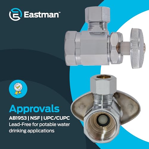 Eastman 3/8 Inch OD Compression x 1/2 Inch FIP Compression Multi-Turn Angle Stop Valve, Brass Plumbing Fitting, Chrome, 04322LF - size: 3/8 in. OD x 1/2 in. FIP