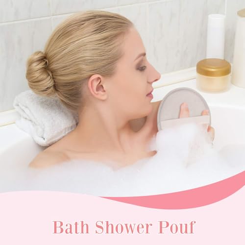 Boao 6 Pcs Bath Shower Pouf Sponge Mesh Pouf Shower Ball Exfoliating Body Sponge Pad Scrubber Glove with Flower Bath Ball (Khaki,Dark Brown,Beige) - style: Khaki, Dark Brown ,Beige
