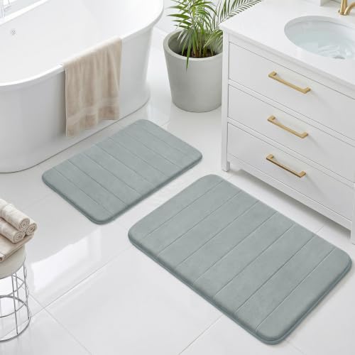 Bathroom Rugs Set 2 Piece Thicker Memory Foam Bath Mat Set Non Slip Quick Dry Machine Washable Light Grey Bath Rugs for Bathroom Floor, Tub and Shower, 19"x31"+15"x23" - color: Light Grey, size: 31" X 19" + 23" X 15"