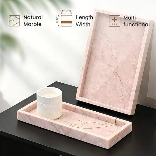 Natural Marble Tray, Stone Tray for Bedroom/Bathroom/Kitchen/Vanity Countertop, Jewelry Tray for Rings Earrings Necklace Bracelet Watch, Room Decor Aesthetic - color: Starry Sky White, size: 11.8" x 5.1" x 1.2"