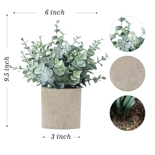 2 Pack Fake Plants Eucalyptus Small Potted Artificial Plants Indoor Greenery for Shelf Desk Home Bathroom Modern Farmhouse Living Room Coffee Table Decor