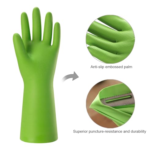 Bamllum Rubber Cleaning Gloves for Kitchen - 4 Pairs Reusable Dishwashing Gloves for Household, Flexible Long-lasting & Waterproof (Medium, Blue+Green+Red+Orange) - size: Medium