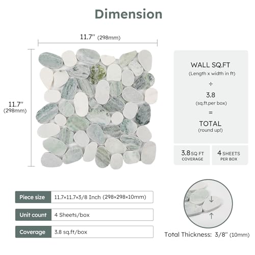 Diflart Natural Pebble Stone Tile for Shower Floor, Emerald Green Oval, 4 Sheets, Sliced Pebble Mosaic Backsplash for Kitchen Bathroom Floor and Wall Tile - color: Emerald Green, size: 11.7x11.7 Inch