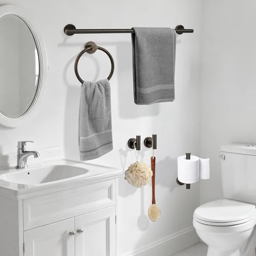 Oil Rubbed Bronze Bathroom Hardware Accessories Set 5 Piece, Stainless Steel Towel Bar Set 24 Inch,Toilet Paper Holder,Towel Ring Holder,Towel Rack Set,Brushed Bronze Bathroom Accessories Kit - color: Oil Rubbed Bronze