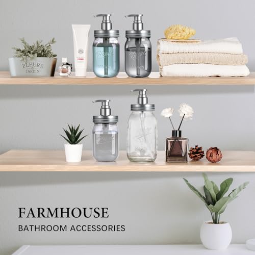 Amolliar Plastic Mason Jar Soap Dispenser with Pump Lid,16OZ Refillable Hand Soap Dispenser Set with Cute Lables - Farmhouse Decor for Kitchen Bathroom, Liquid Soap, Dish Soap, Lotion (2 Pack, Silver) - color: Black Jar + Silver Pumps
