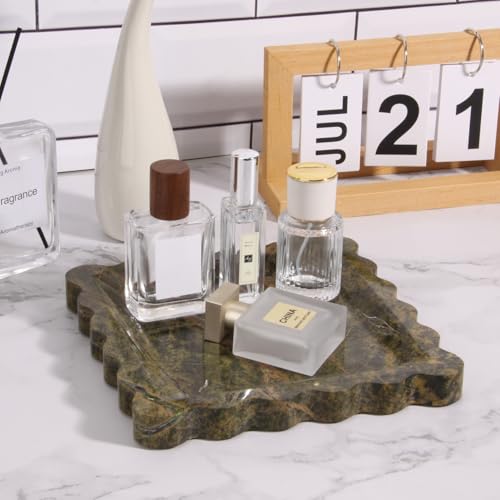 Square Marble Bathroom Vanity Tray,Luxury Natural Stone Decorative Tray,Soap Dispenser Dresser Top Perfume Home Kitchen Toilet Sink Tray, Key Trinket Ring (Rainforest Green, 8" x 8" x 0.8") - color: Rainforest Green, size: 8" x 8" x 0.8"