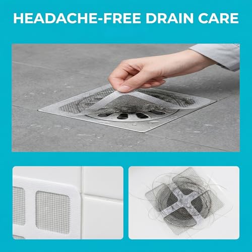 Disposable Shower Drain Hair Catcher, 30 Pack Peel-Stick Mesh, 3.94 Inch | Fiberglass Mesh Traps Hair, Pet Fur and Debris; Adhesive Fits Flat Shower, Tub, Sink and Laundry Drains up to 4 in - size: 30pcs