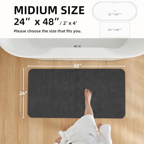 TYUU Black Bath Mat, Bathroom Rugs Non Slip Washable Thin Absorbent Quick Dry Bath Mat Fits Under Door Bathroom Floor Mat Perfect for Bath, Shower, or Sink 24"x48" Black - color: Black, size: 2' X 4' (Rectangular)