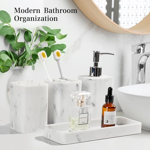 YMXYJM Bathroom Accessories Set, 4 Pcs Bathroom Accessory Set, Soap Dispenser, Toothbrush Holder, Qtip Holder Set, Bathroom Sets Complete, Bathroom Sink Set for Modern Home Decor, White - style: White