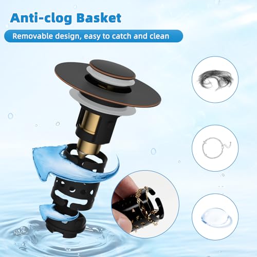 Universal Bathroom Sink Drain Stopper Hair Catcher, Oil Rubbed Bronze | Upgraded with 2-Layer Detachable Filter Basket, 4 in 1 Pop Up Drain Strainer, Anti-Clog, Fit for 1.1''~2.36'' Sinks - color: Oil Rubbed Bronze