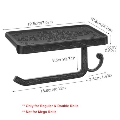 Vintage Toilet Paper Holder Wall Mount Toilet Roll Holder with Shelf and Hook Bronze Antique Bathroom Accessories Toilet Tissue Roll Holder Hanger Aluminum Material (Black) - color: Black