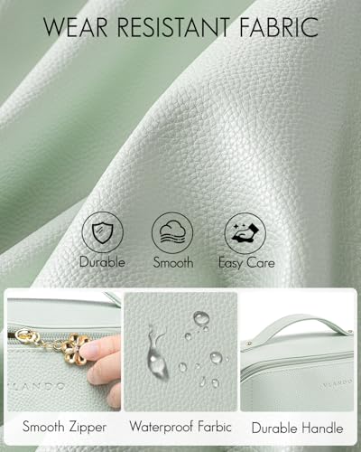 VLANDO Makeup Bag,Travel Toiletry Bag,Cosmetic Bag for Women PU Leather Portable Make up Bag for Skincare, Brushes & Travel Essentials-Mint Green - color: 07-Mint Green