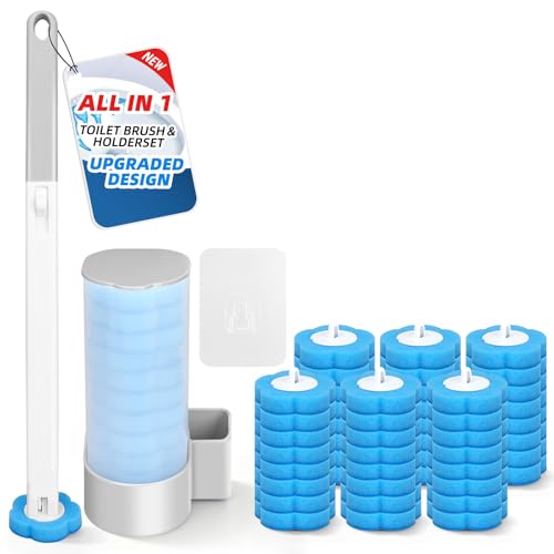 Disposable Toilet Brush with 48 Refills, Toilet Brushes and Holders, Wall Mounted Toilet Bowl Cleaner Wand for Bathroom Maintenance - style: 1 Brush+48 Refills