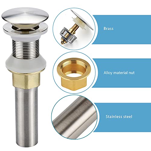 Rockgoya Bathroom Sink Drain,2 Pack Drain Stopper Bathroom Sink Without Overflow,Pop Up Drain Assembly with Detachable Strainer Basket,Built-in Anti-Clogging Strainer,Stainless Steel Brushed Nickel - color: Brushed Nickel-2 Pack, style: Without Overflow
