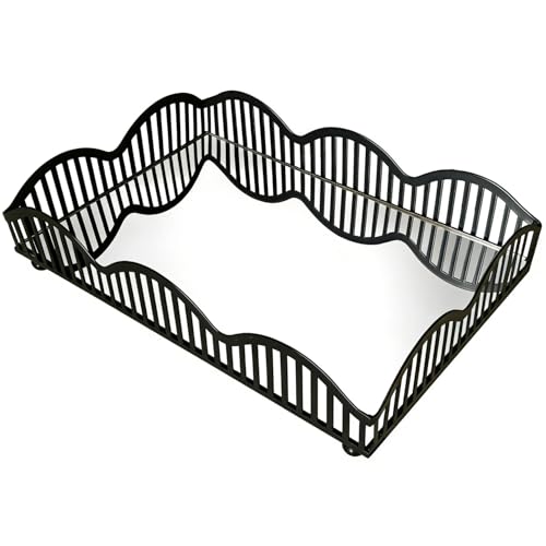 Black Metal Decorative Tray with Mirror Base - Square Multi-Purpose Tray for Bathroom, Living Room, Hallway and Kitchen (8.4"X5.8"X2") - size: 8.4" x 5.8" x 2"
