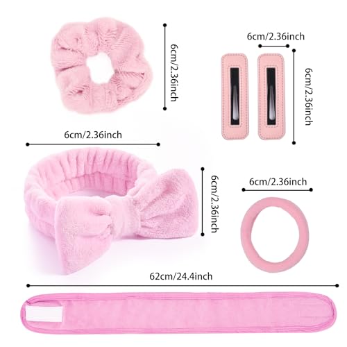 Spa Gift Set: Bubble Headband, Face Wash Headband, Skin Care Wristbands for Ladies and Women - color: Pink