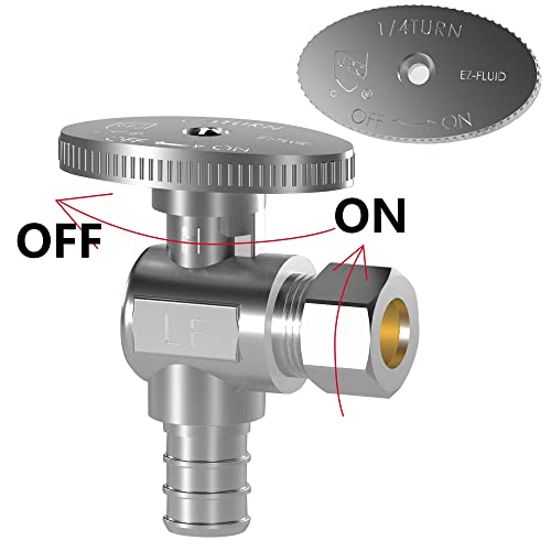 Hourleey 10 Pack Angle Stop Valve, Water Shut Off Valve 1/2" PEX x 3/8" OD Compression, Quarter Turn Chrome Plated Brass Valve - color: Angle (Pack of 10)