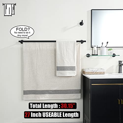 JQK Double Bath Towel Bar, Matte Black 30 Inch 304 Stainless Steel Thicken 0.8mm Towel Rack for Bathroom, Towel Holder Wall Mount, Useable Length 27 Inch, TB100L27-PB - color: Matte Black, size: 30 Inch